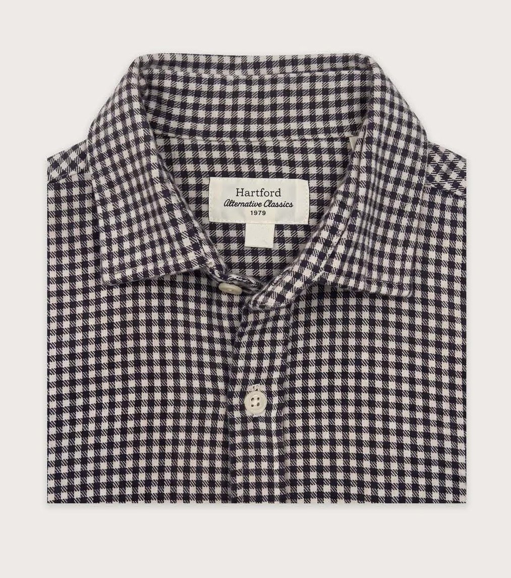 Paul Gingham Flannel Shirt in Navy $210