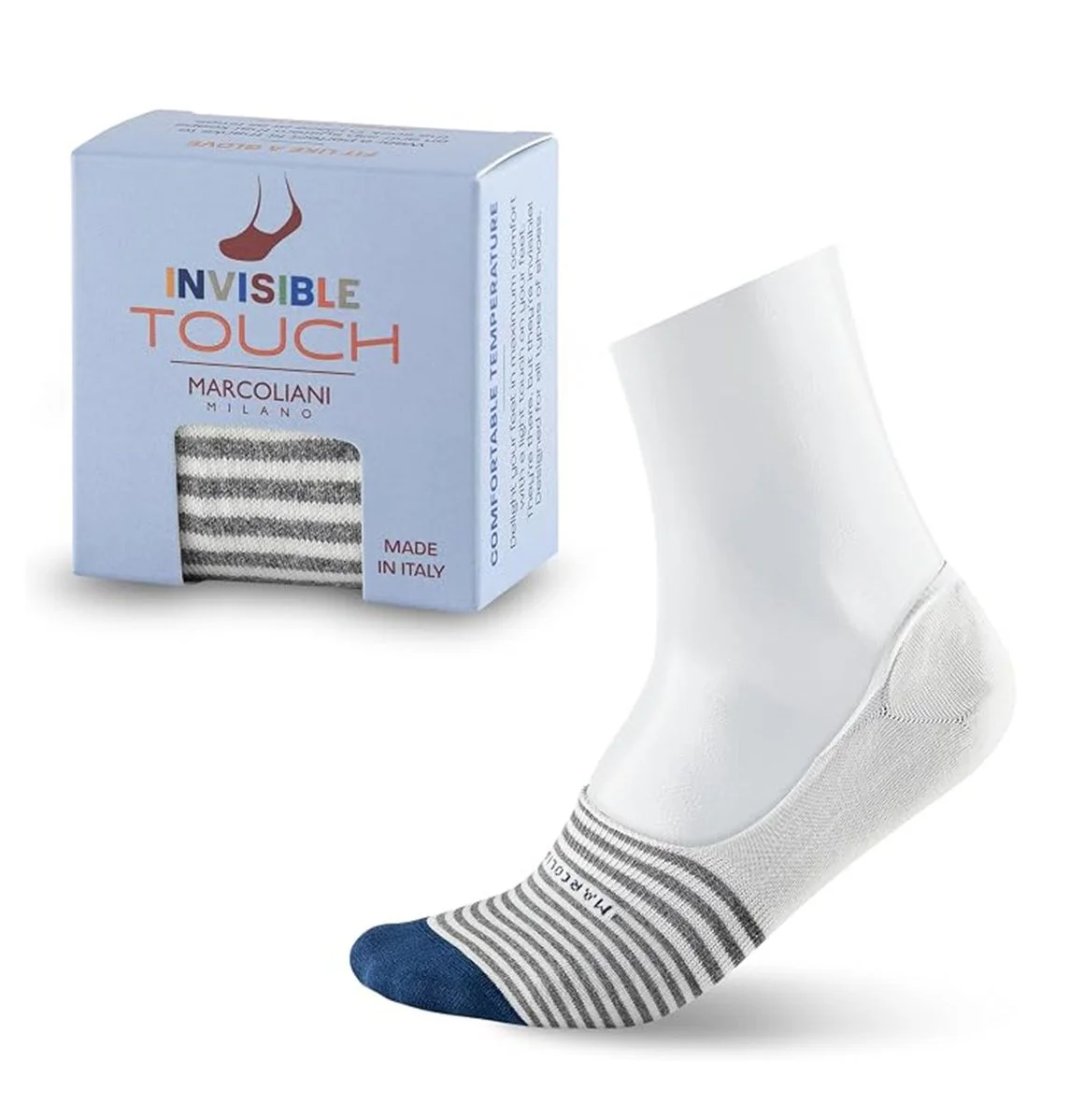 No-Show Sock in White & Grey Stripe $23
