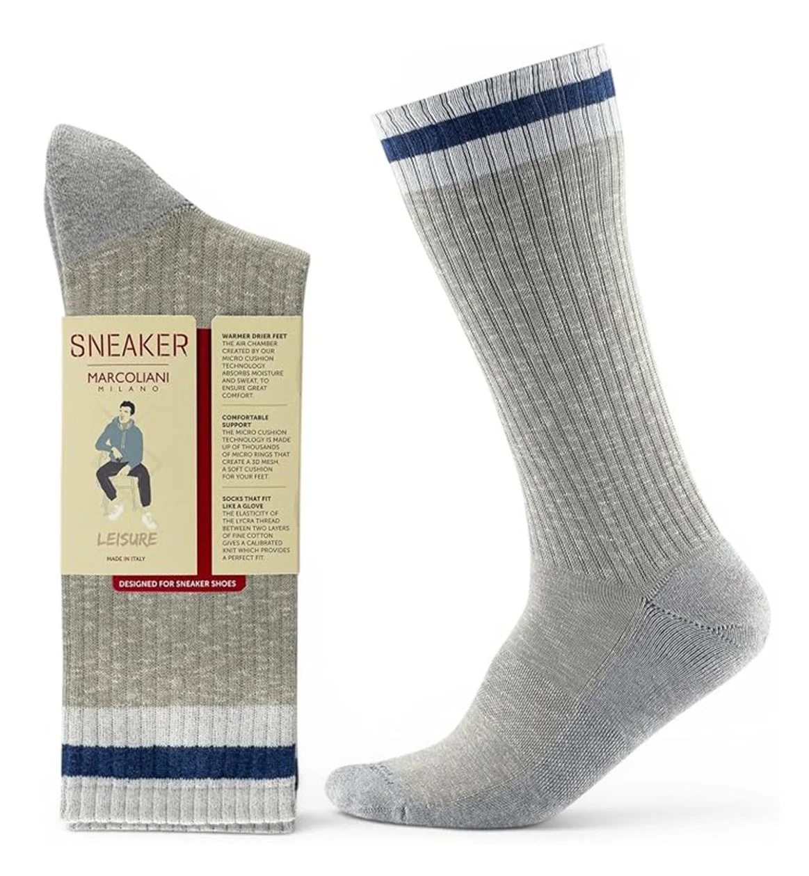 Preppy Stripe Cotton Sneaker Sock in Silver Grey $39