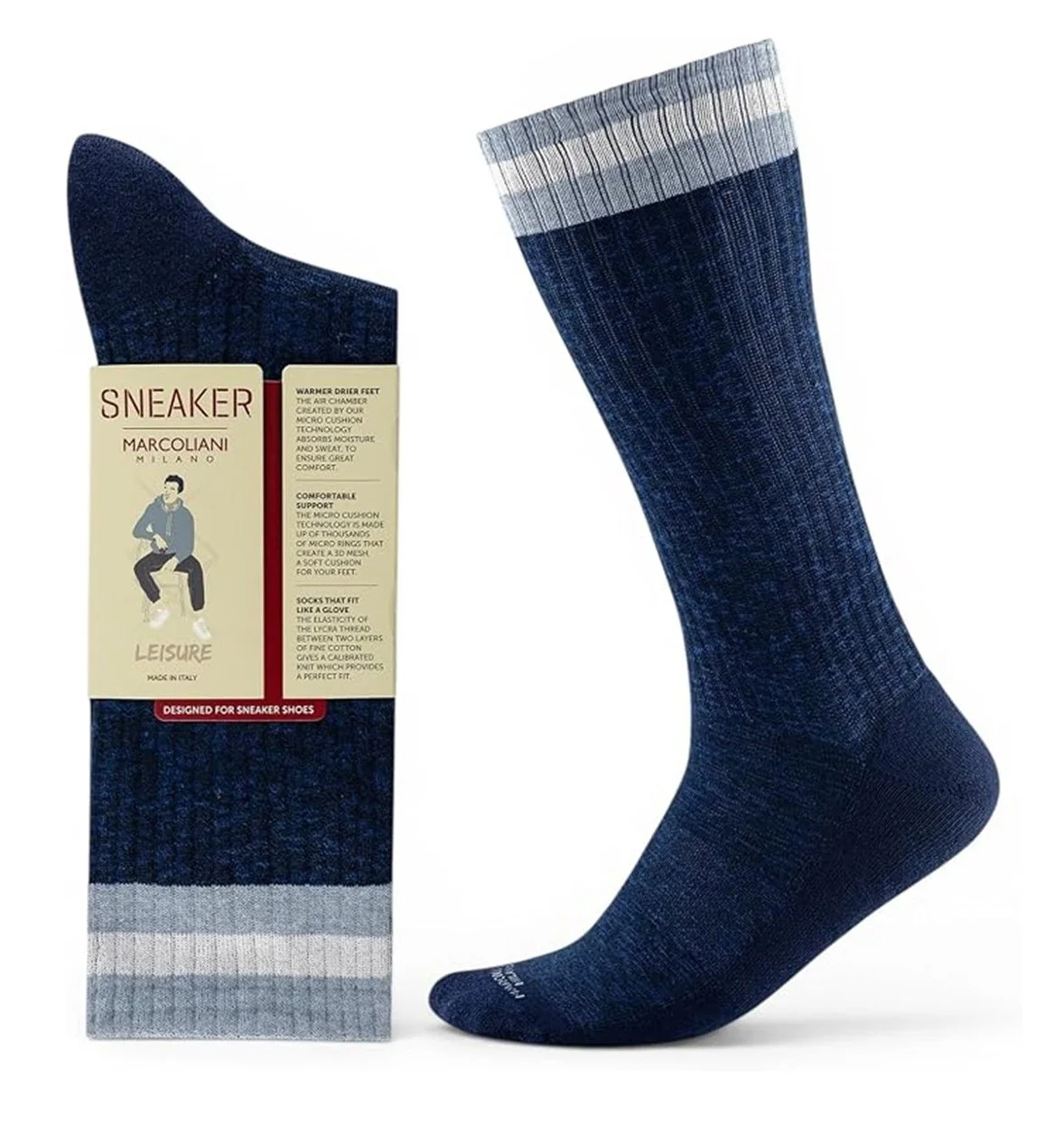 Preppy Stripe Cotton Sneaker Sock in Navy $39
