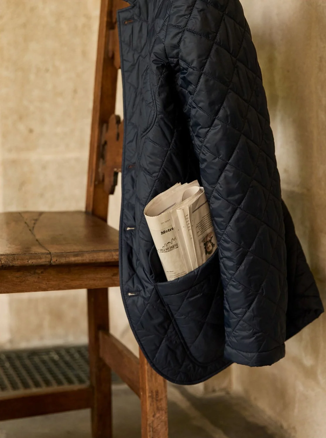 Nylon All Weather Blazer with Recycled Cashmere Fill in Navy $650