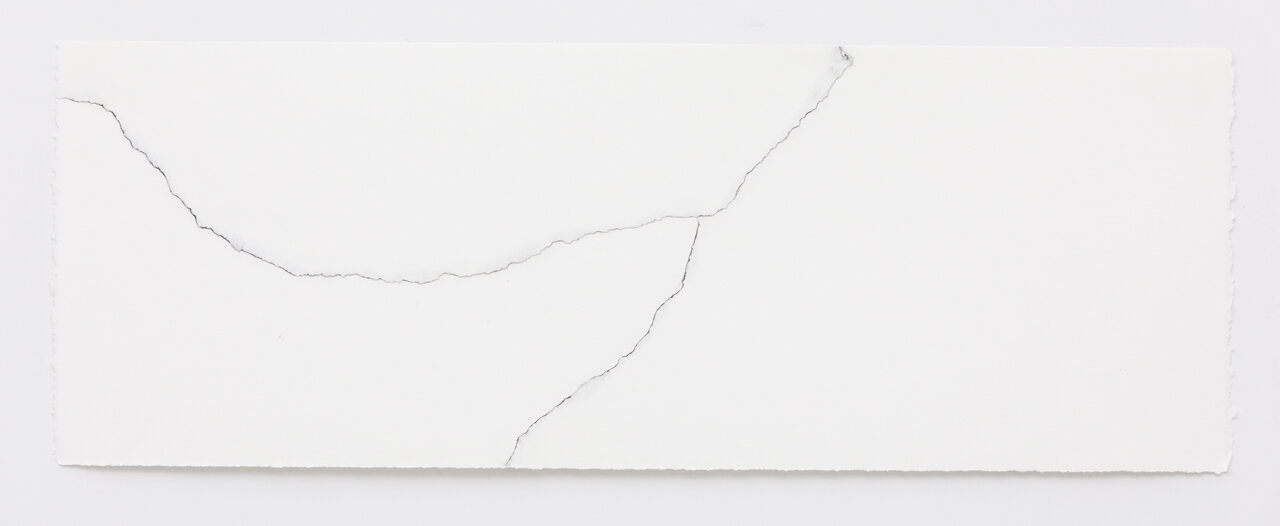 Cracked , 2018, graphite, chalk pastel on paper, 22 x 8”; photo by Dan Kvitka.