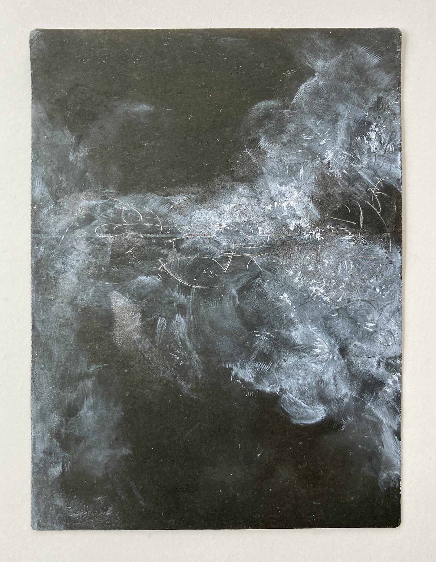 The Opening , 2020, hanging file paper, beeswax, acrylic, graphite, approximately 6 x 4”