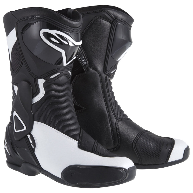 black and white motorcycle boots