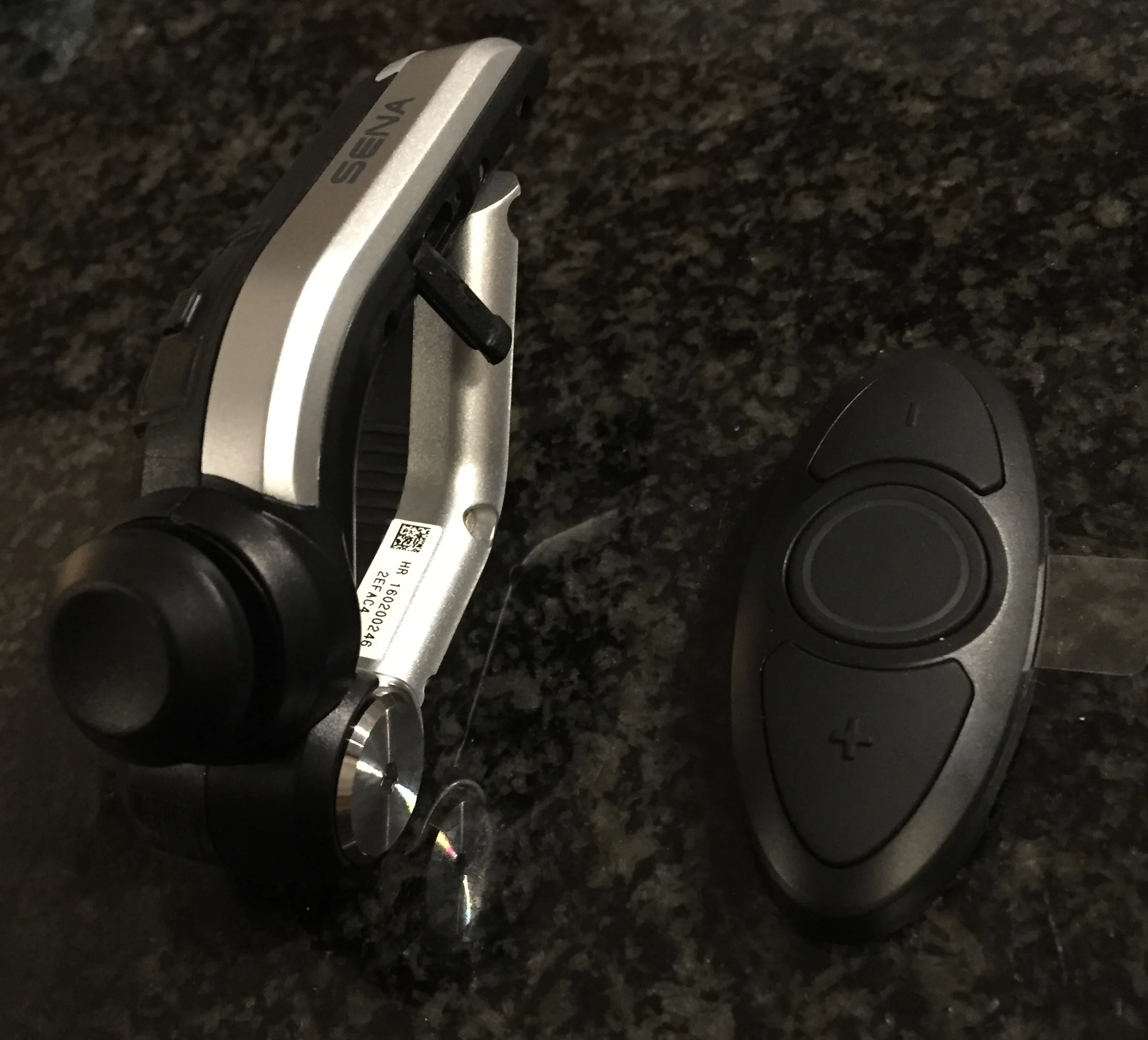 (Left) Sena's Handlebar Remote, (Right) Sena RC-3 Remote