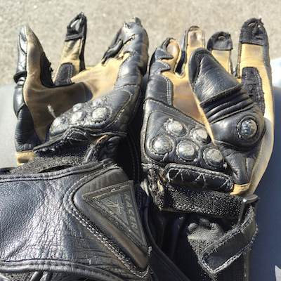 My old pair of Racer High End Gloves, post crash
