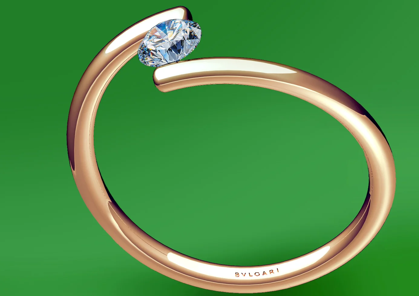 Colored in, BVLGARI Branding placed and real diamond added