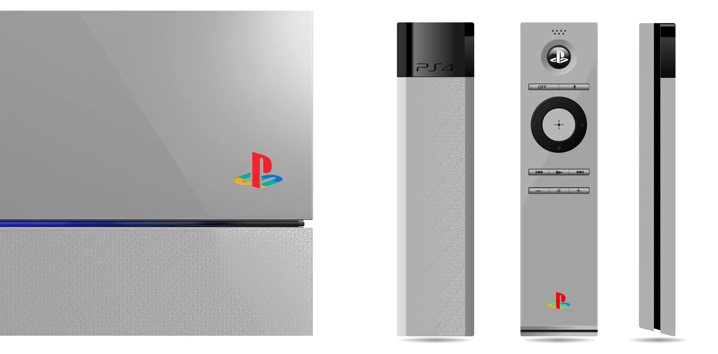 Playstation 20th Anniversary Special. Embossed Graphics on both Console and Remote back housing. Retro PS4 Logo used. Thin hard cap keys.
