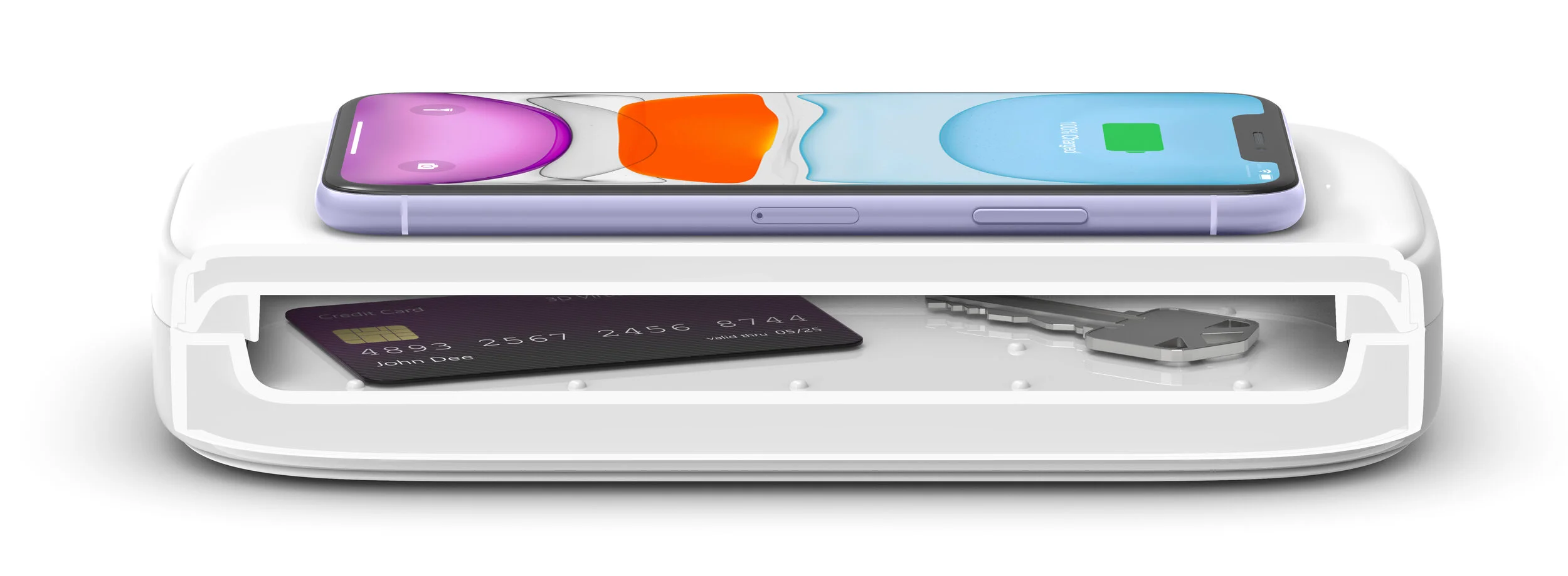 Approved iPhone screen placed in Photoshop and iPhone Purple Housing color matched to existing online Belkin Purple iPhones.