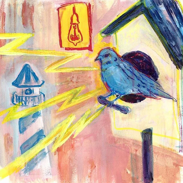 I've been feeling pretty crummy and They Might Be Giants &amp; Neo Rauch are the only thing getting me out of this funk. .
.
.
#theymightbegiants #birdhouseinyoursoul #illustration #putabirdonit #sketchbook