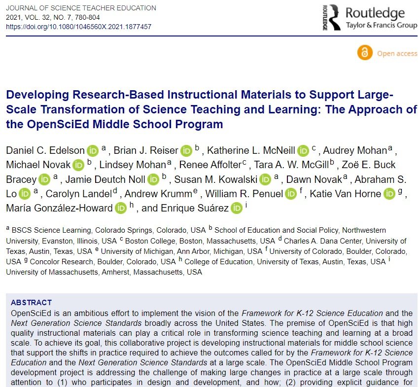 Developing Research-Based Instructional Materials to Support Large-Scale Transformation of Science Teaching and Learning: The Approach of the OpenSciEd Middle School Program