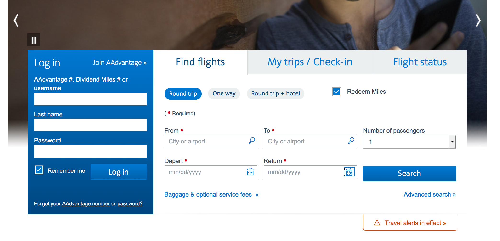 AA booking page, be sure to click "Redeem Miles."