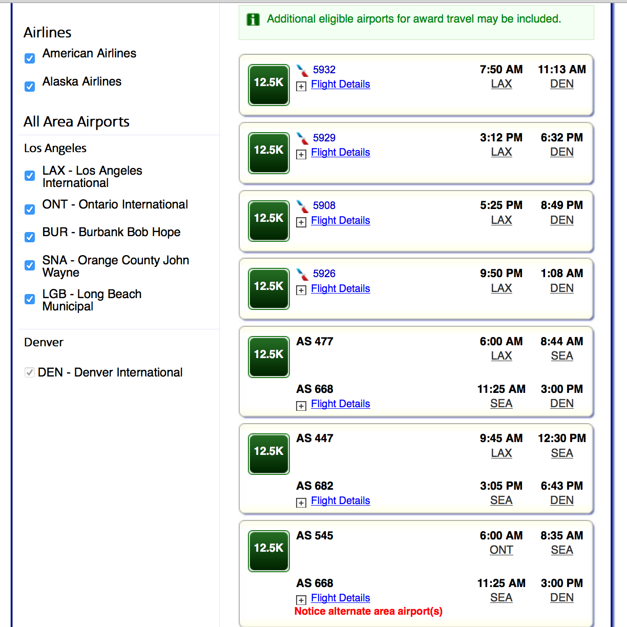 AA showing some non-stop direct routes that will be almost certainly be available for the 7,500 Avios redemption on the British Airways booking website.