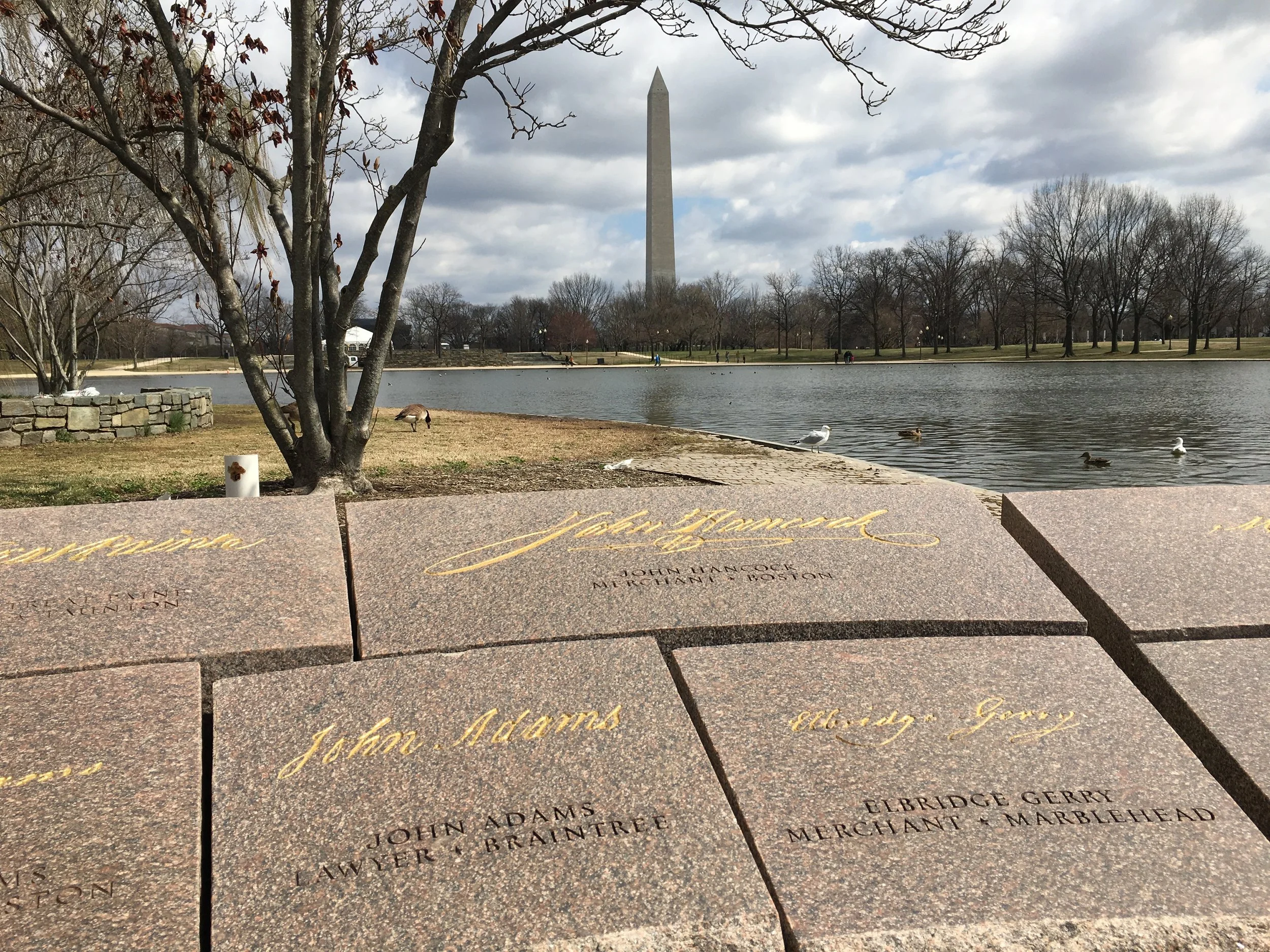 Signatures and names of the signers of the Declaration of Independence, Constituion Gardens, photo by Derek Wright.