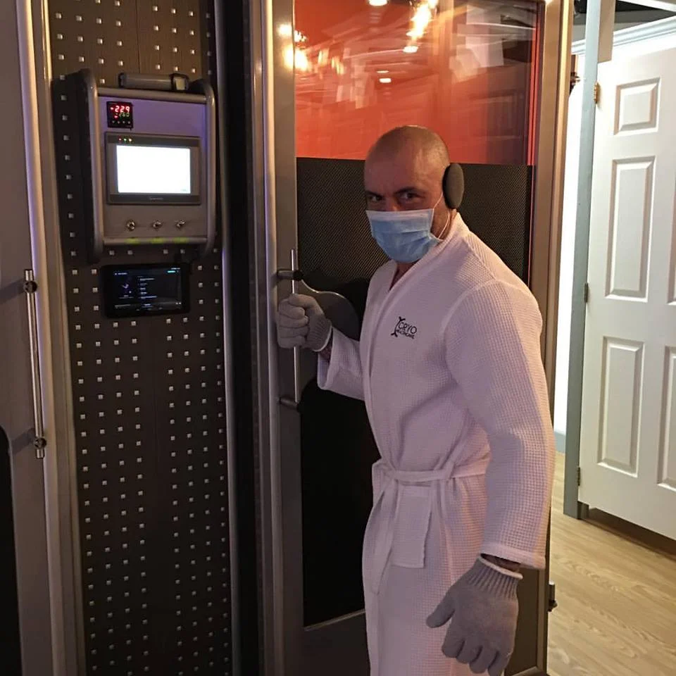 Joe Rogan preparing for the Cryo Chamber at CryoHealthcare in CA.