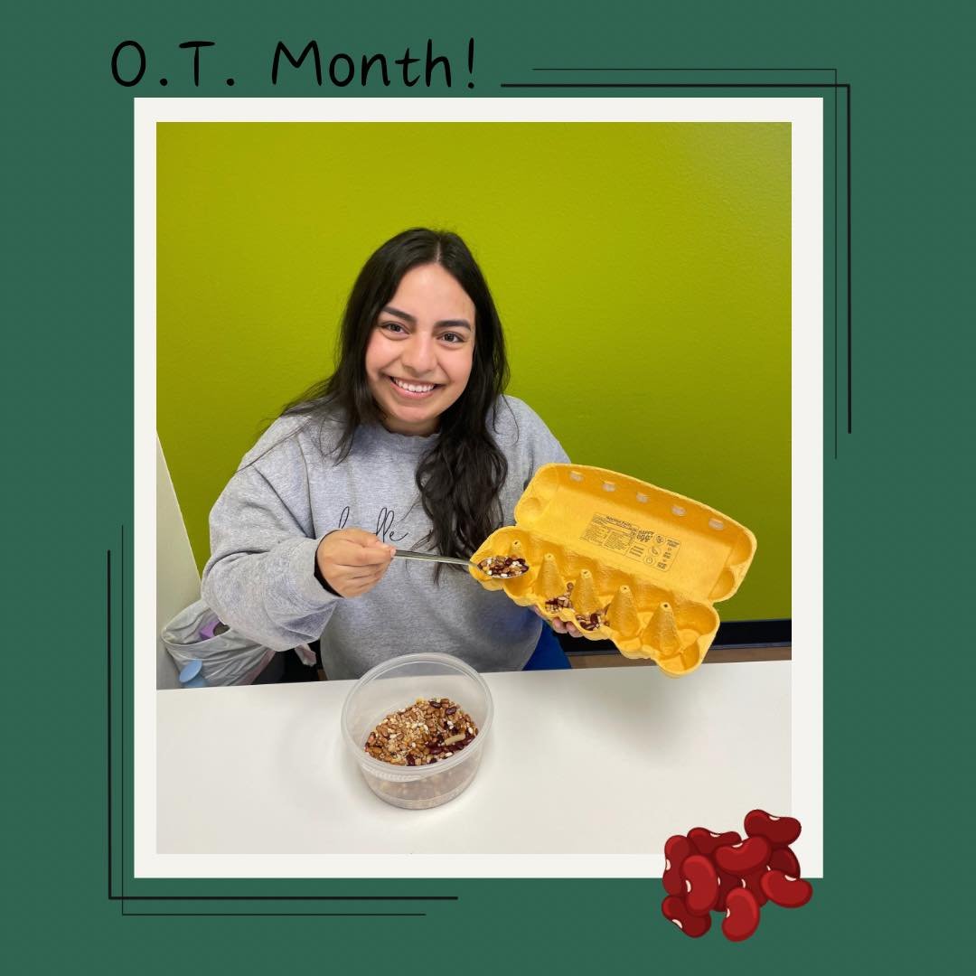 Our next featured OT is Sophia! She came up with a fun way to re-use an egg carton!

You can have your child scoop and fill the carton with anything you have at home. Beans, rice, cereal, dirt, sand, pom poms, cotton balls, dried cereal, marshmallows