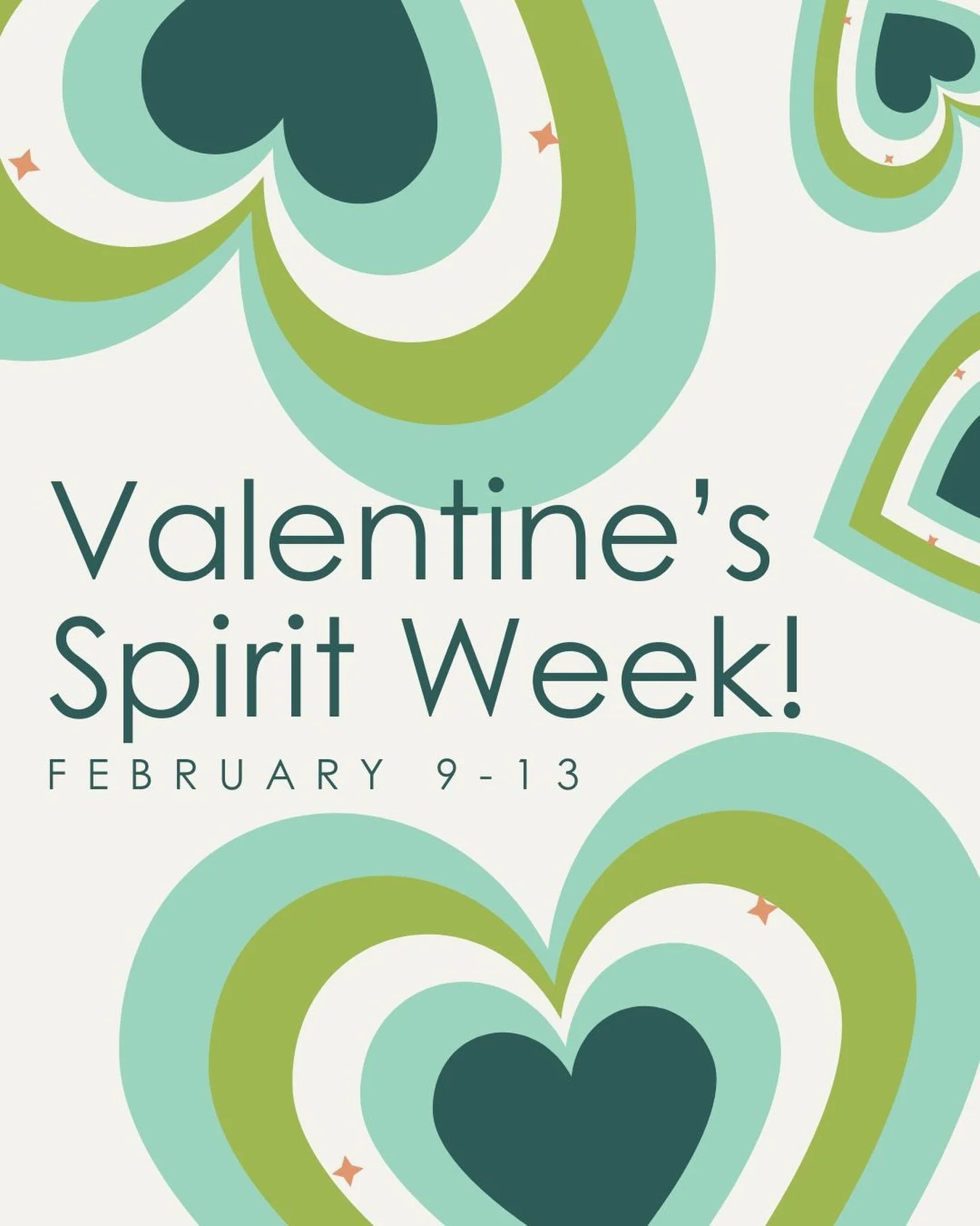 Join us February 9-13 for Valentine&rsquo;s Spirit Week!💗

Rock Valentine&rsquo;s colors and accessories with us all week long!⭐️