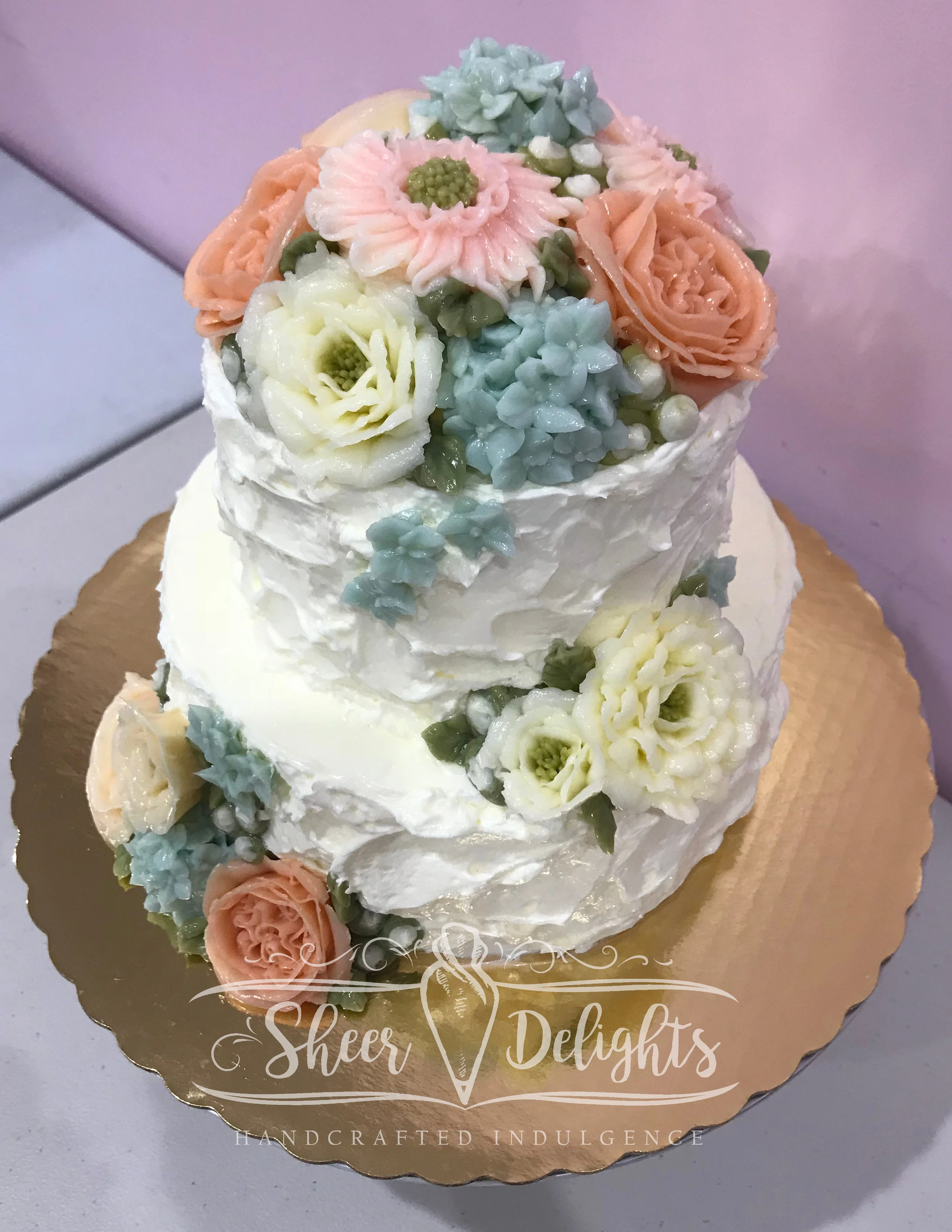 Two Tier Korean Buttercream Flower Cake