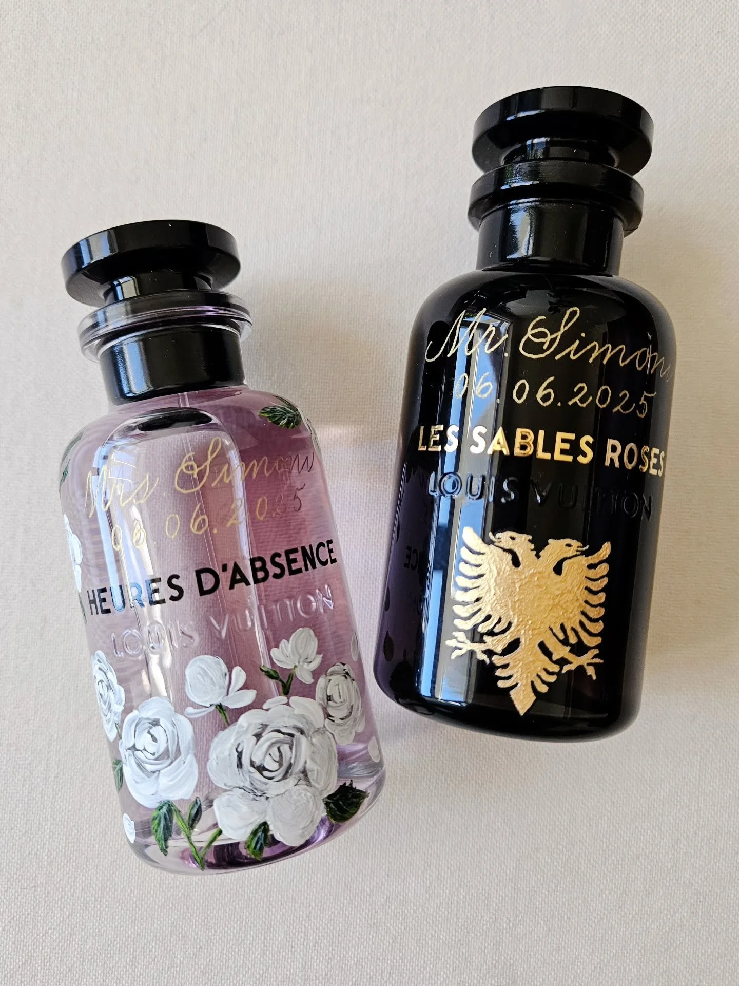 It was such a thoughtful gesture when the wedding party surprised the bride and groom with custom engraved and painted perfume bottles. Each bottle was designed to reflect something personal about them, making the surprise even more special and uniqu