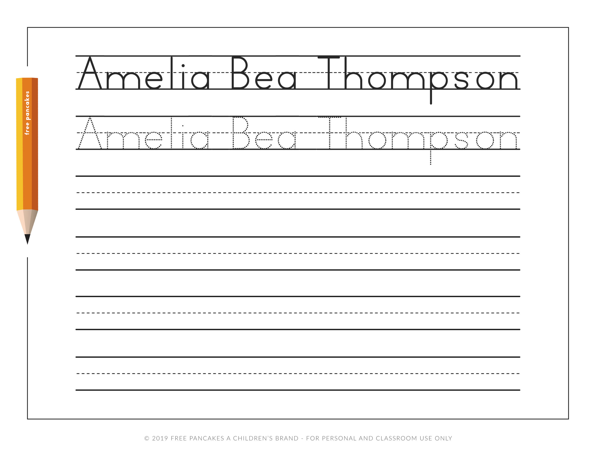 Personalized Name Tracing Worksheets — Free Pancakes A Children's Brand