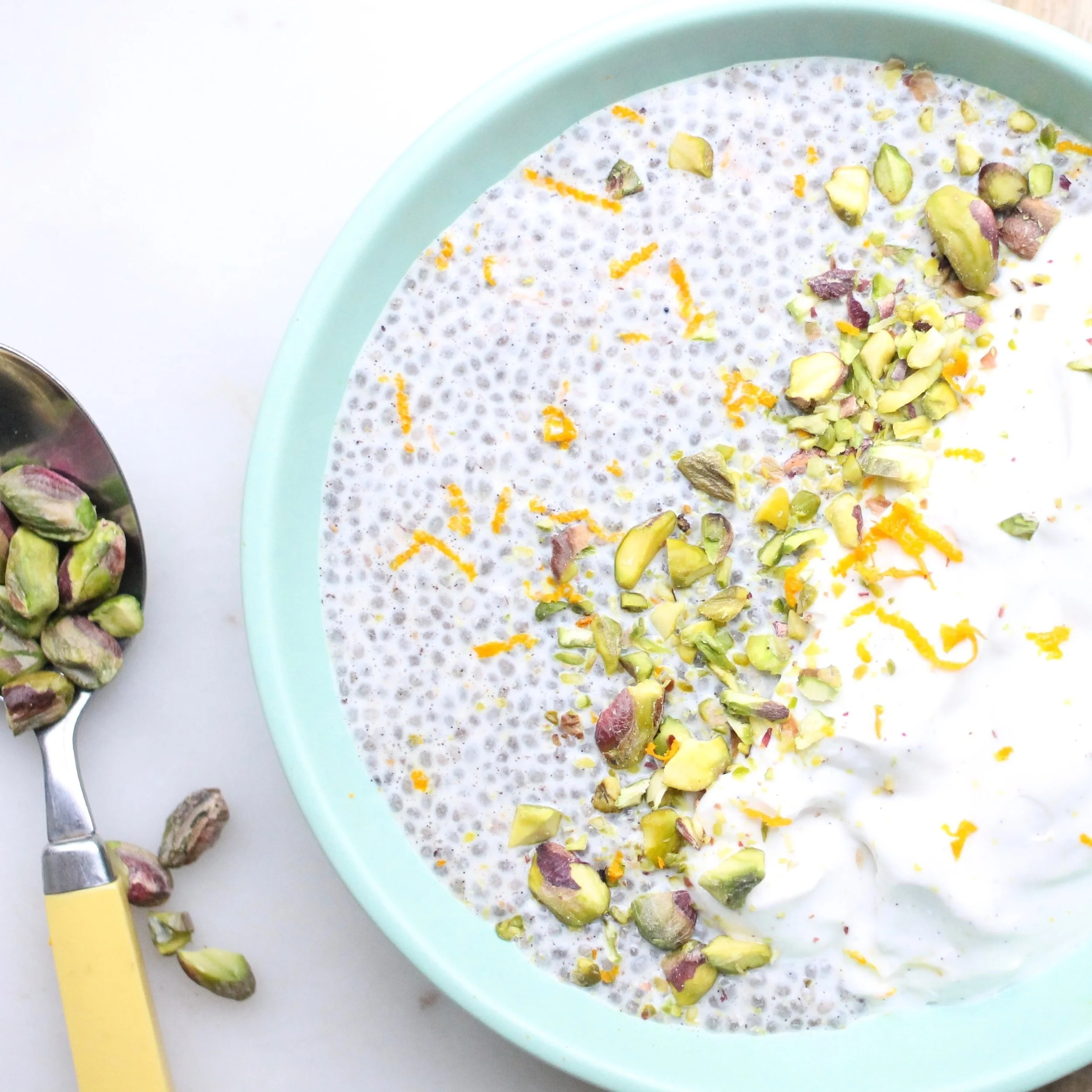 Orange, Vanilla + Pistachio Chia Pudding