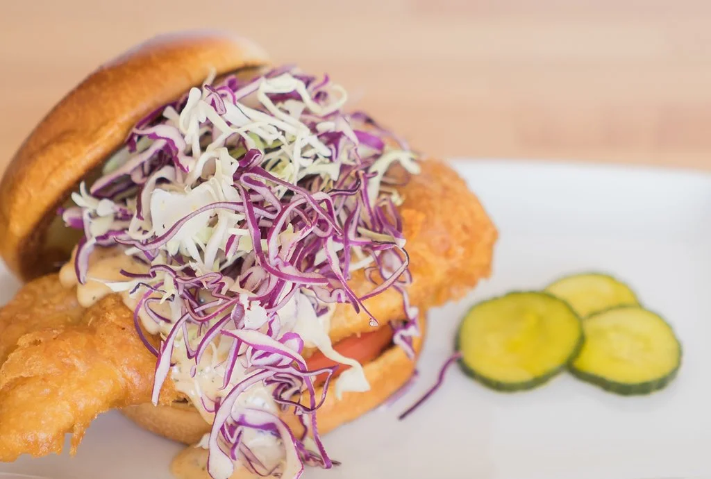fried fish sandwich with coleslaw