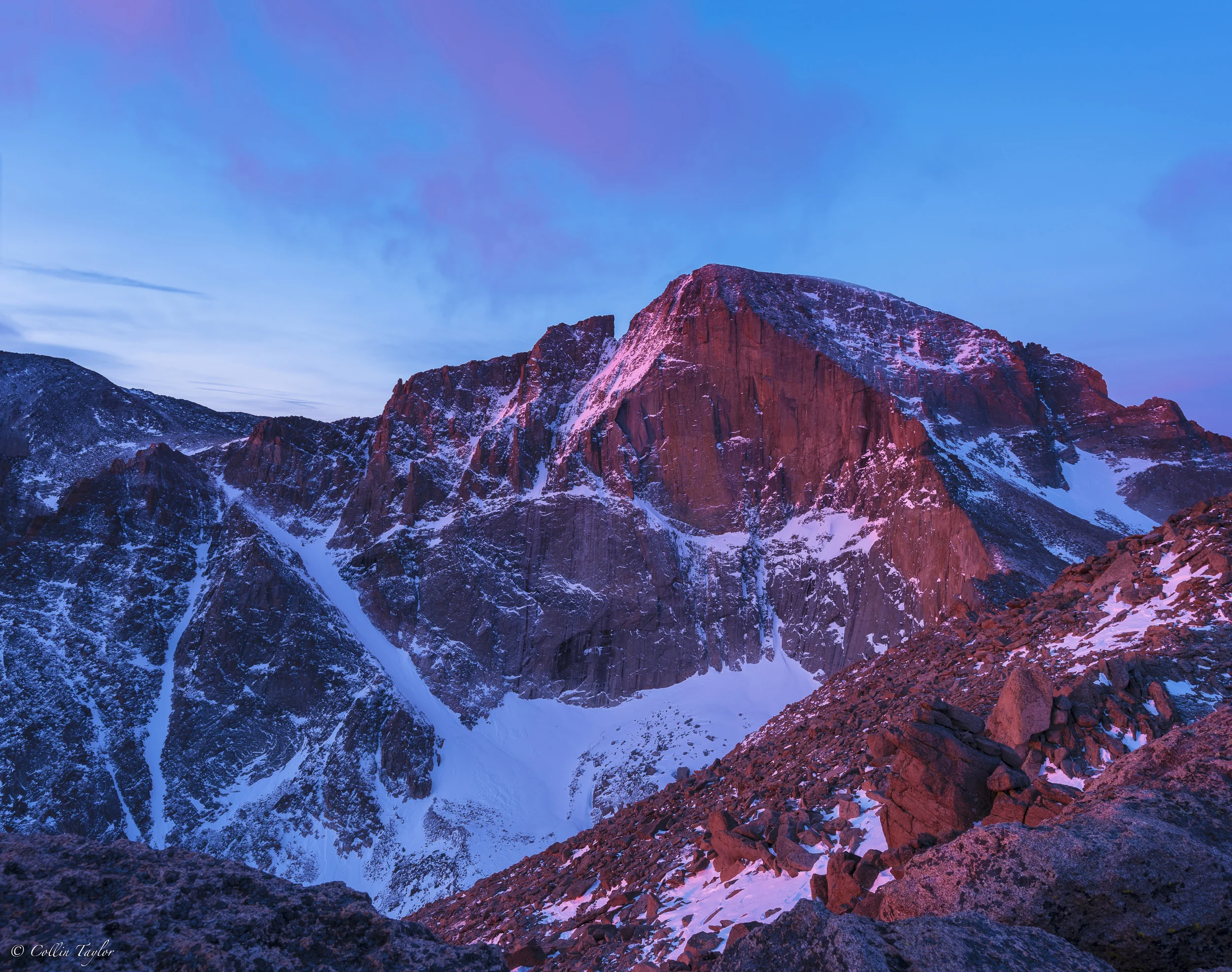 Longs Peak sunrise alpenglow first week of February - RMNP, CO