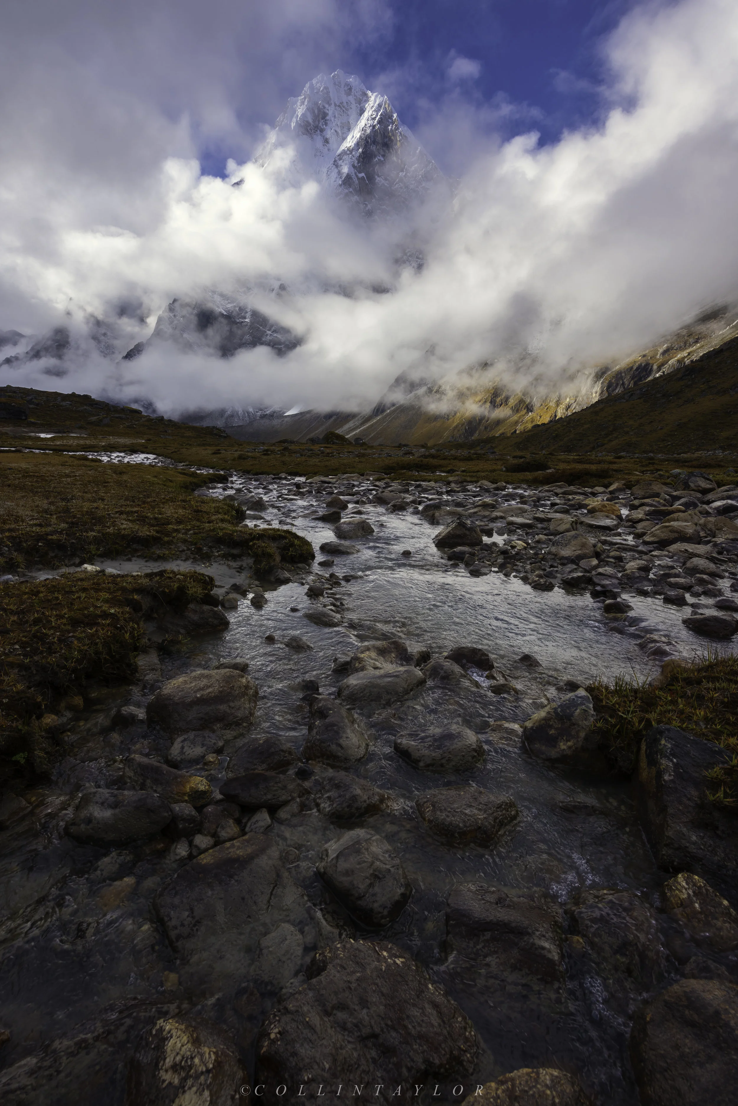 Glacier streams and Mt Cholatse - High Himalaya, Nepal