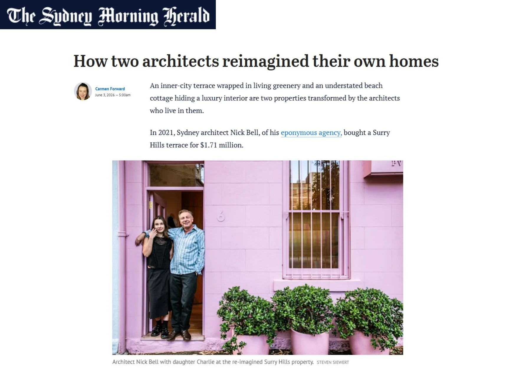 Nick Bell photographed at Pink House Green House in Surry Hills following feature coverage in The Sydney Morning Herald.