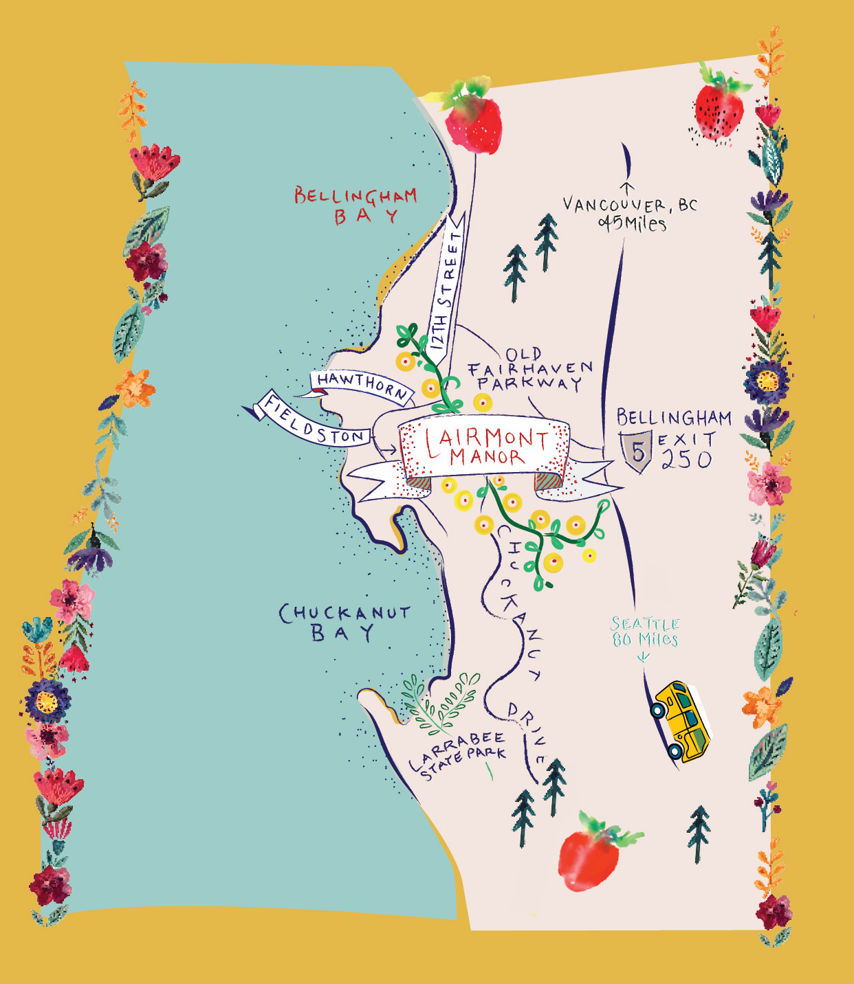 Lairmont Manor Map for 60s/70s Themed Wedding Event