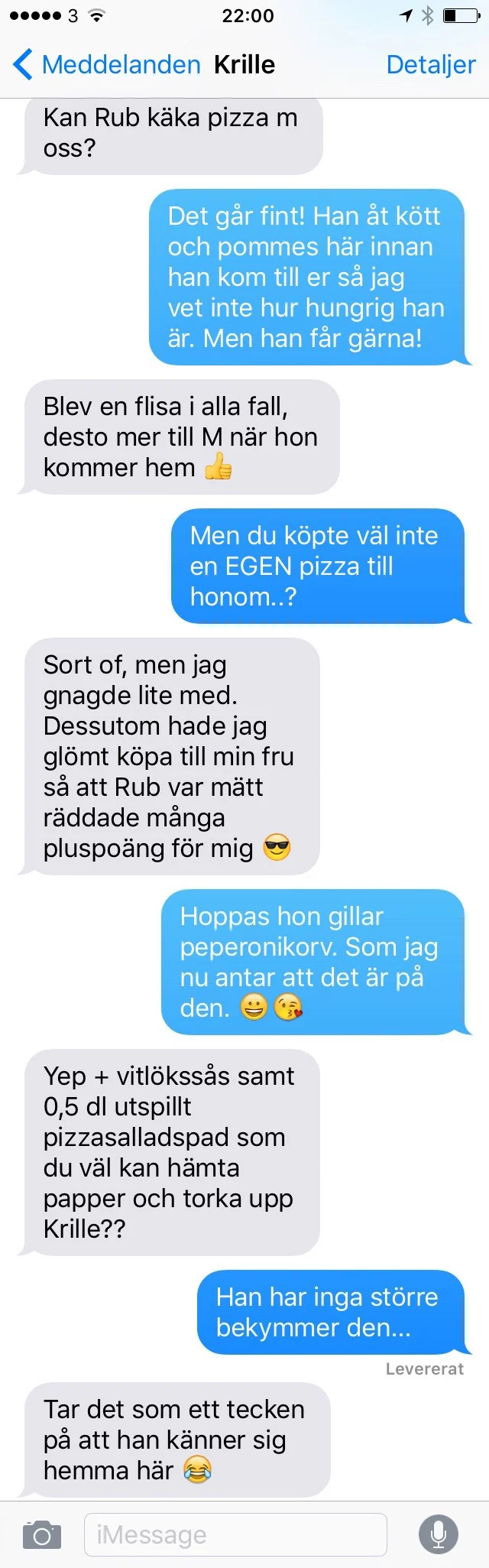 Fredagkväll och Krille skickar sms igen.