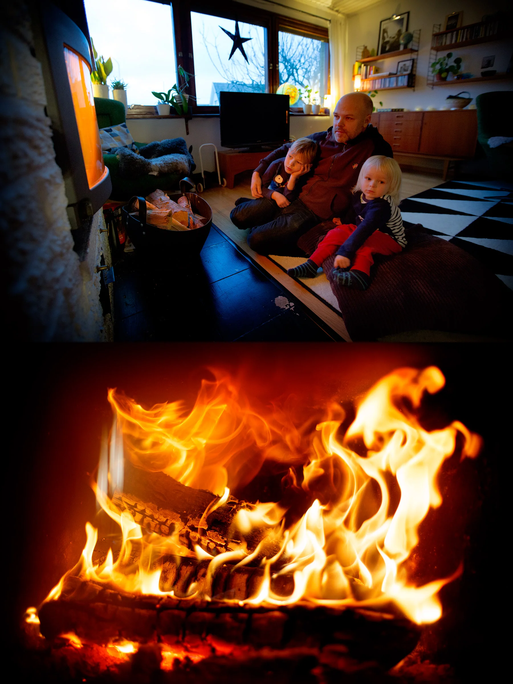 Tja, när mörkret börjar falla redan vid förskolehämtning och det är 15,8 grader inomhus finns det inte så mycket mer att göra än att titta på eld.