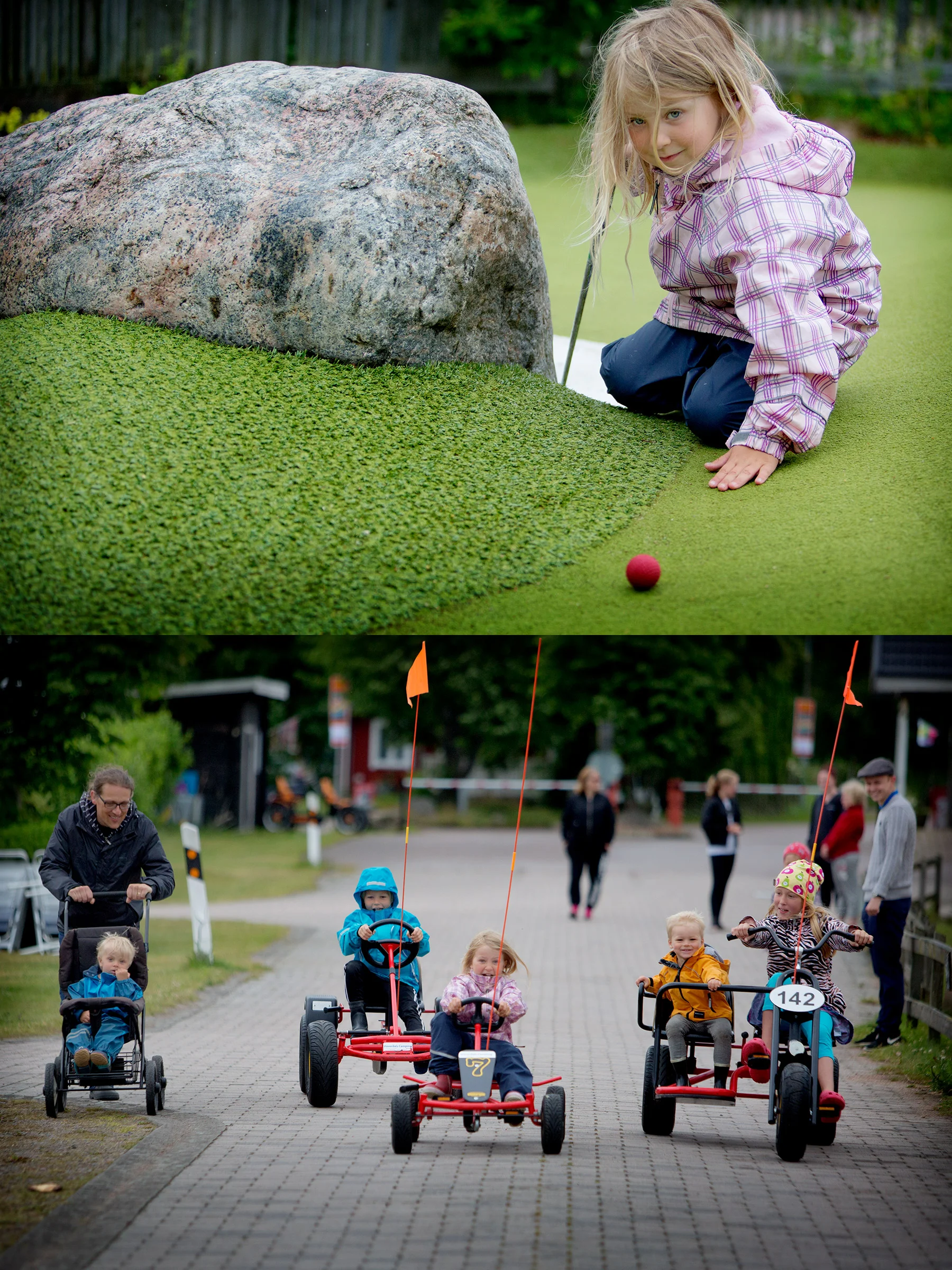 Äventyrsgolf, trampbilsrace, och hem.