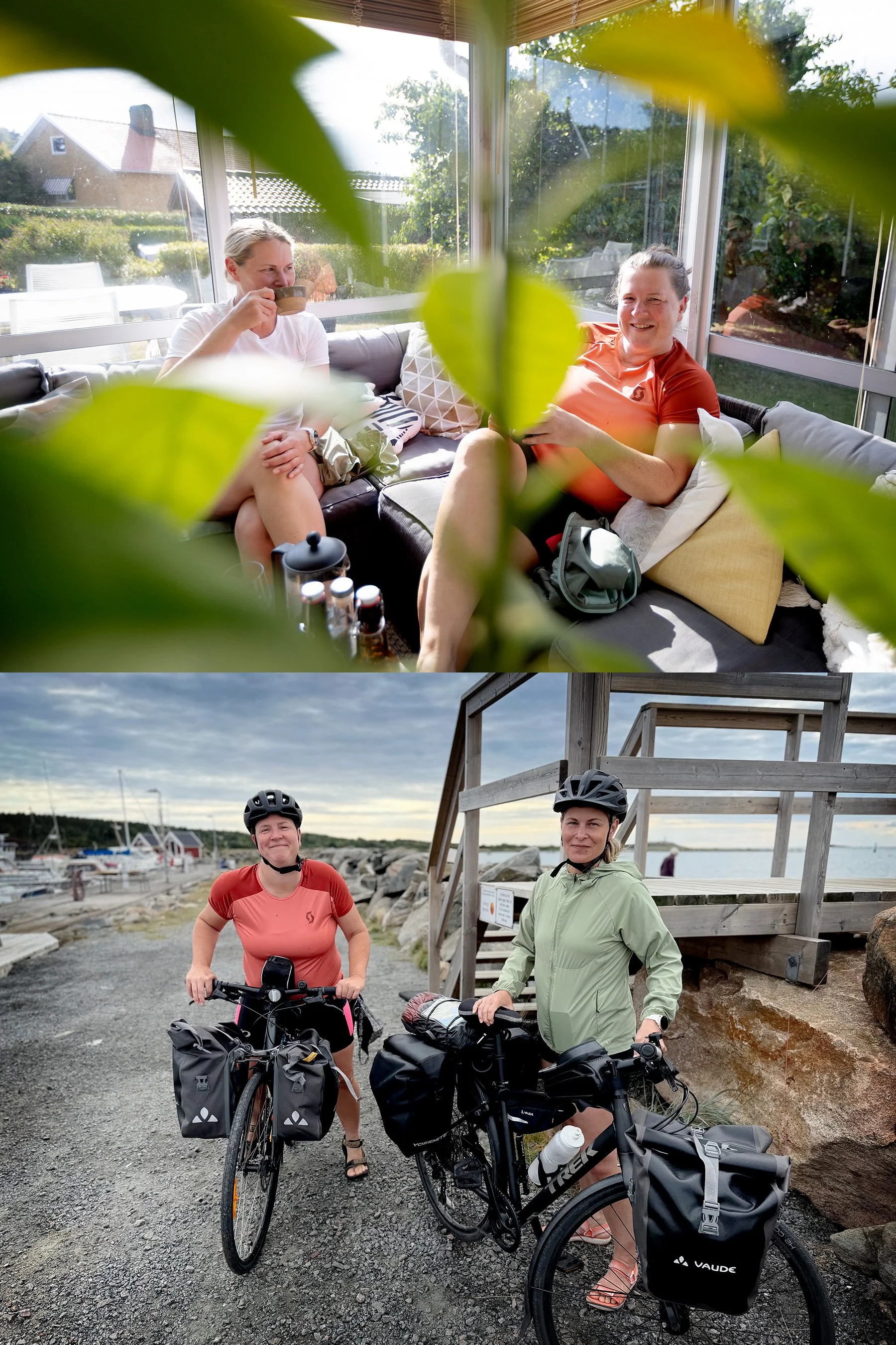 Cykelsemestrare på kaffe med dopp