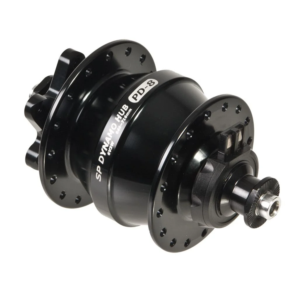 PD-8 Power Dynamo Hub, Front - 6V-3W - 9mm QR. 6-Bolt Disc Mount. 100mm OLD.