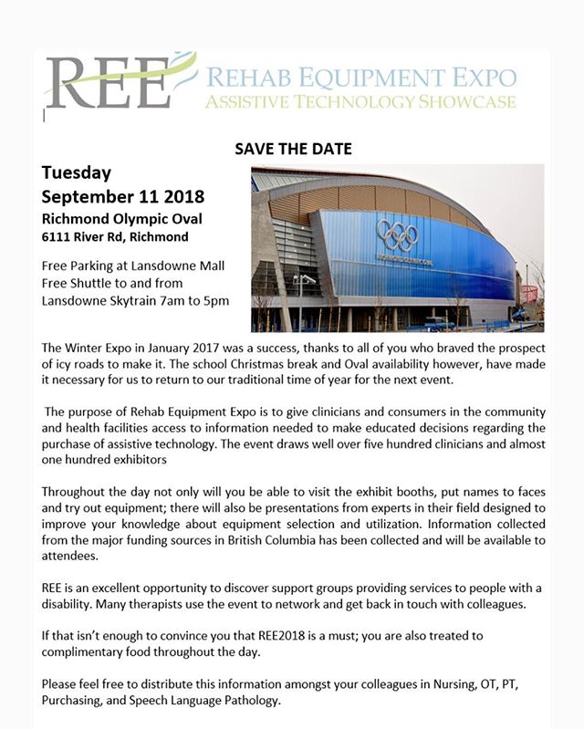 Hope to see you there #reeattheroo #richmondbc #bc #amputee #amputation #amputeelife #amputeestrong #amputeecoalition #equipment #knowledgeispower #vancouver #richmondoval #prostetics #poabc #expo #tuesday #september #2018 #rehab #presentation
