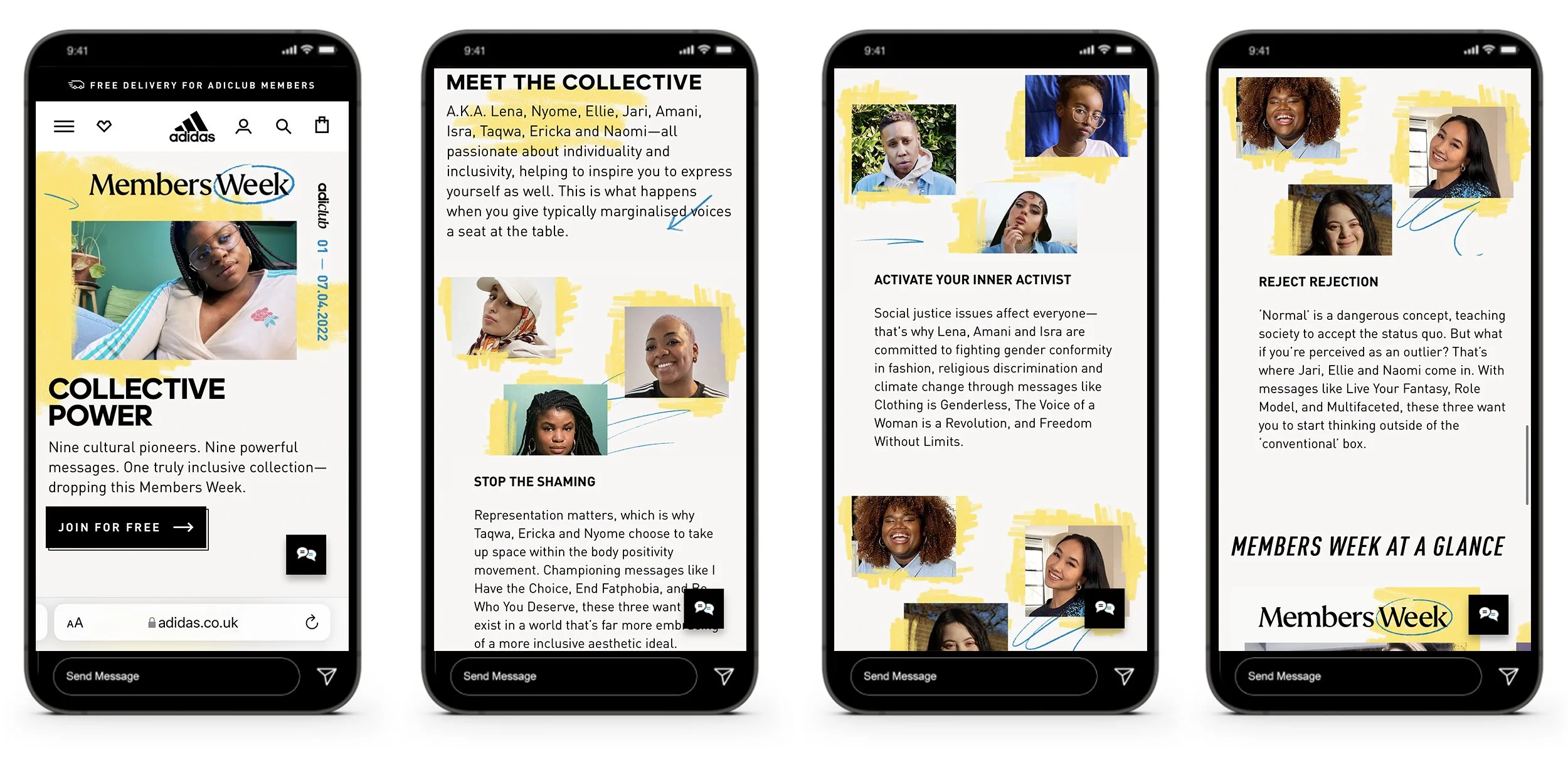 The Collective adidas.co.uk home page and landing page on mobile