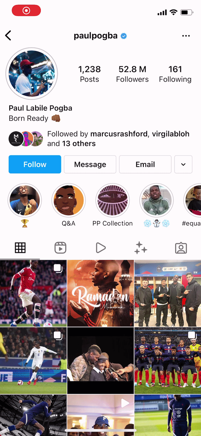 Screen record of Paul Pogba sharing Instagram Story to promote the football draw