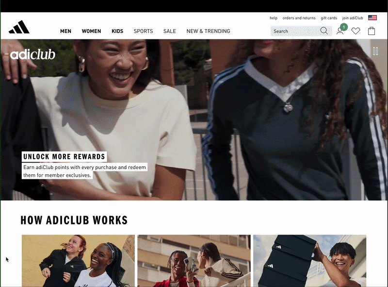 adiClub Landing Page on adidas.com - from masthead to FAQ section