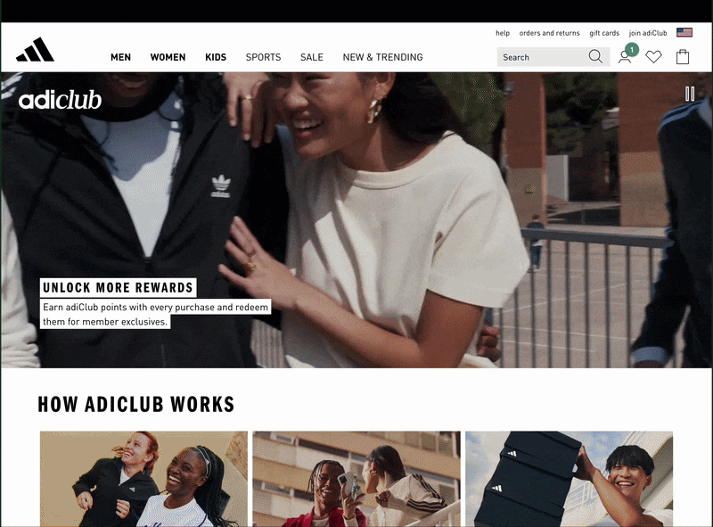 adiClub Landing Page video masthead on adidas.com