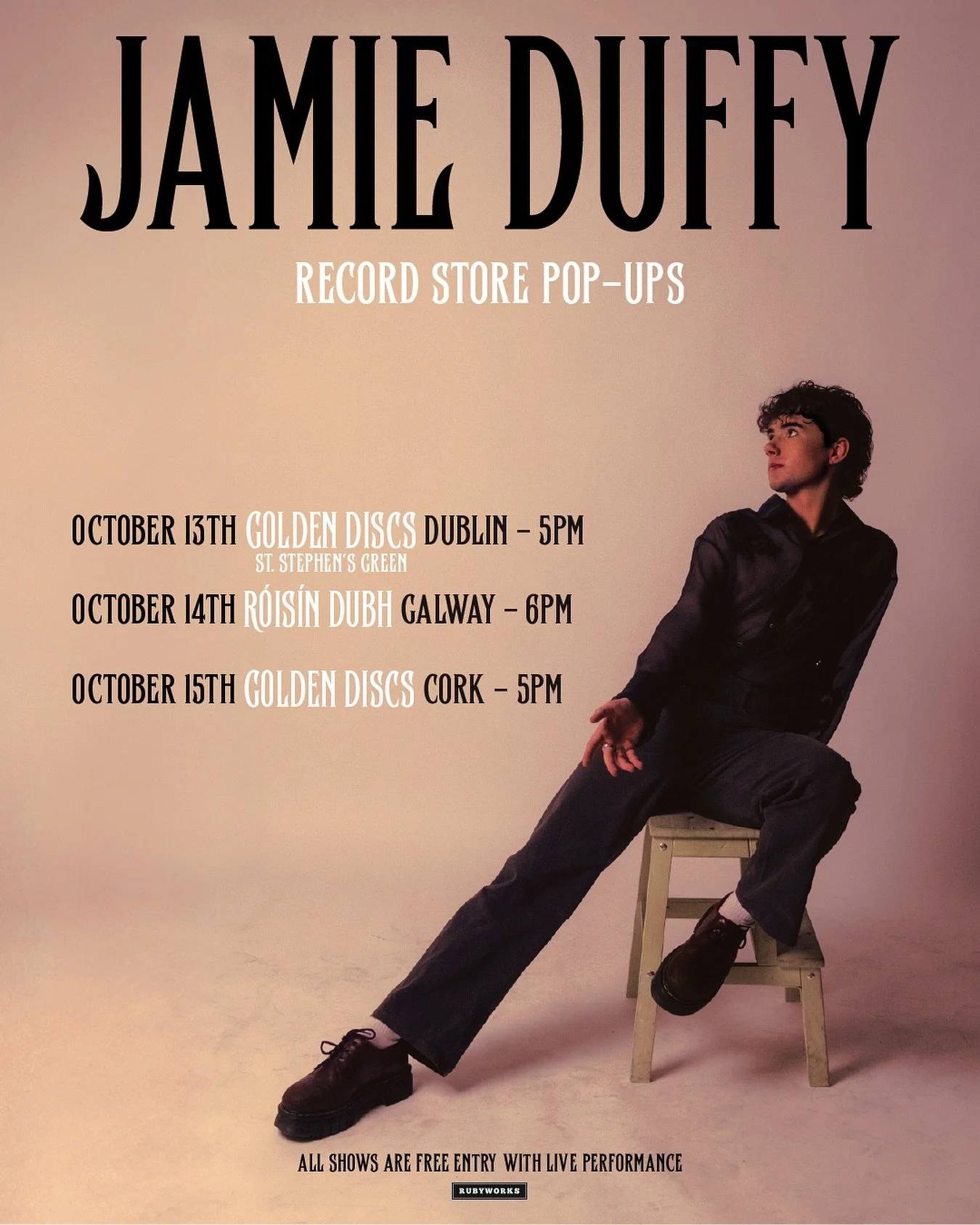 🚨DUBLIN - GALWAY - CORK 🚨

Catch @jamieduffyy in store for an intimate performance and signing of his debut album! 

Dublin @goldendiscs St. Stephen&rsquo;s Green 5pm 
Galway @roisindubhpub 6pm 
Cork @goldendiscs 5pm 

All shows are free entry
