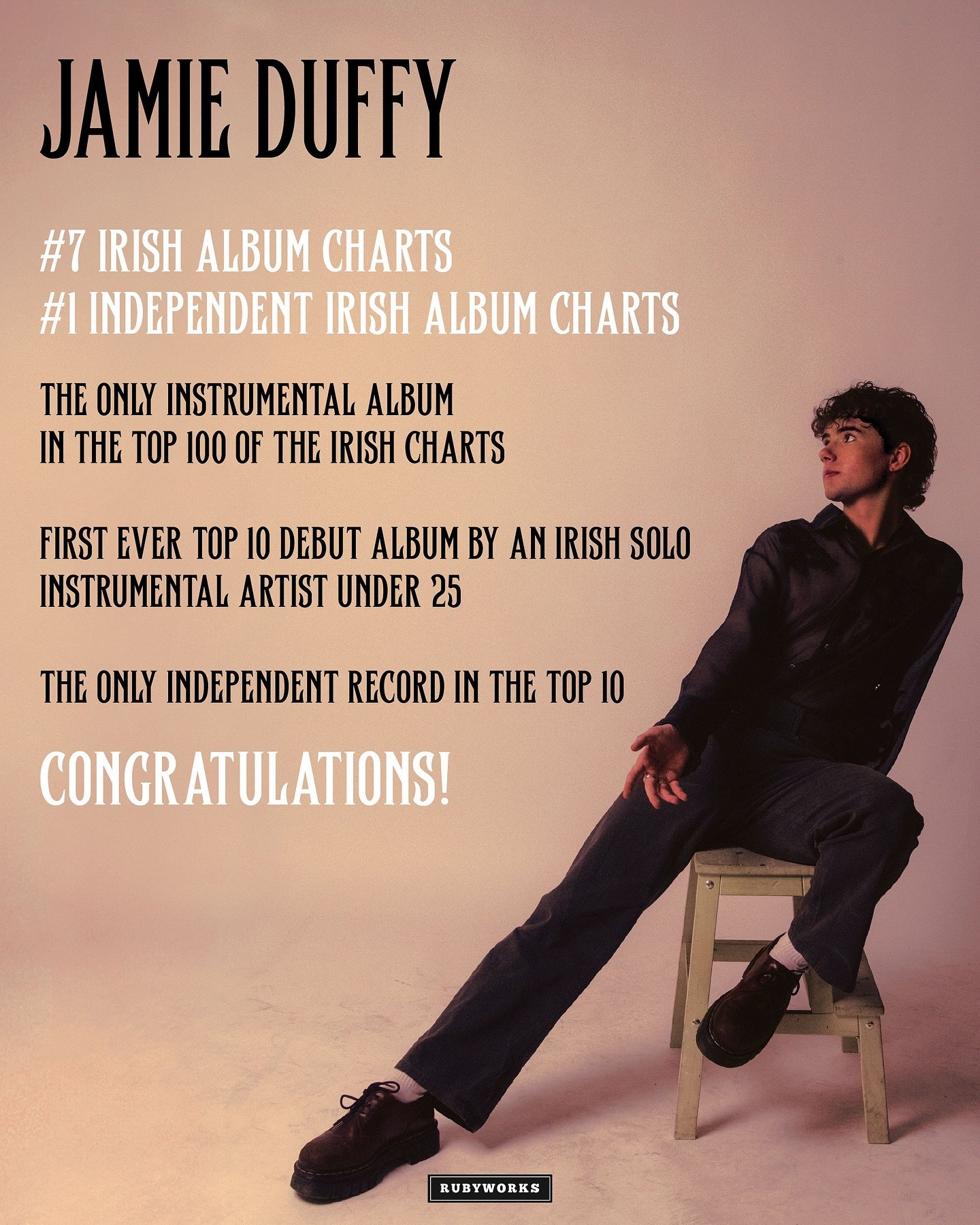After an incredible journey @jamieduffyy has secured his debut album as #7 in the Top 10 of the Irish Album Charts and #1 on the Independent Irish Album Charts ✨

A massive congratulations to Jamie on such an amazing  achievement! This is only the be