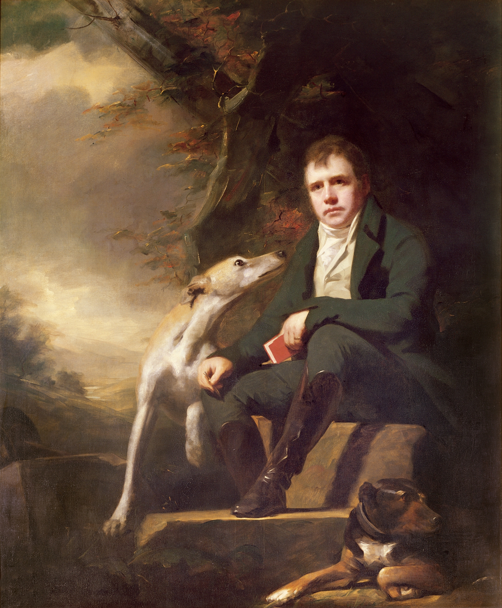 Henry Raeburn’s portrait of Walter Scott and dogs (1823).