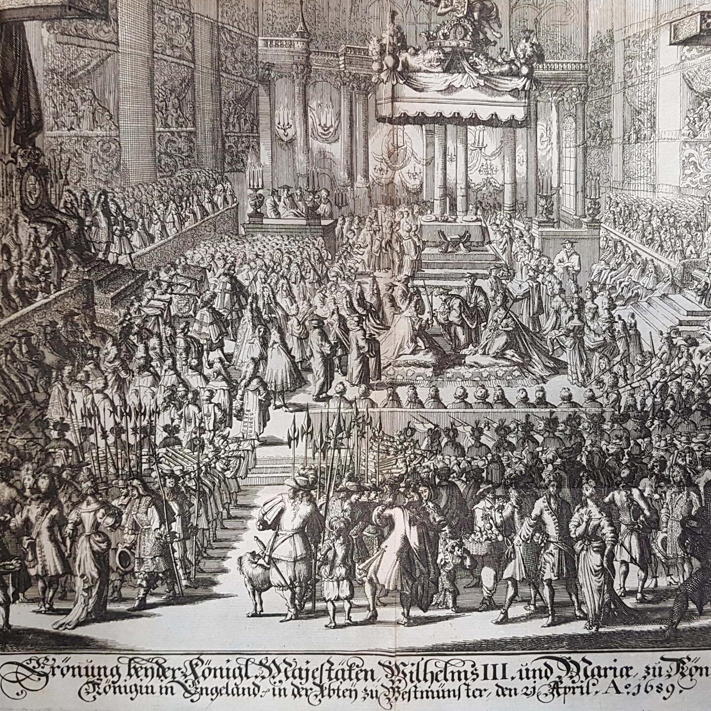 From the Society&rsquo;s archives: the Coronation of King William III and Queen Mary II at Westminster, 11 April 1689.
William and Mary had come to the throne as a result of the overthrow of King James II in what was known as the Glorious Revolution 