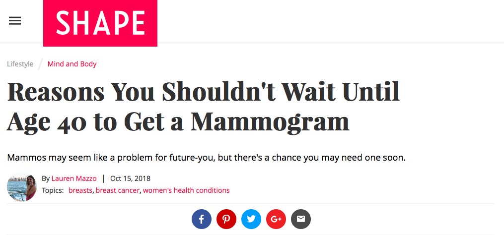Reasons You Shouldn't Wait Until Age 40 to Get a Mammogram