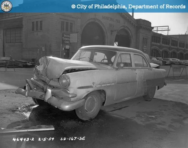 February 1959: A crash, not an "accident," near Delaware Avenue and Race Street.