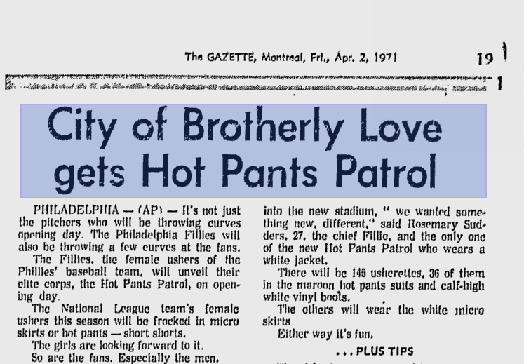 Slideshow: The Phillies “Hot Pants Patrol” Was Indeed A Thing, Once Upon A  Time — PHILEBRITY
