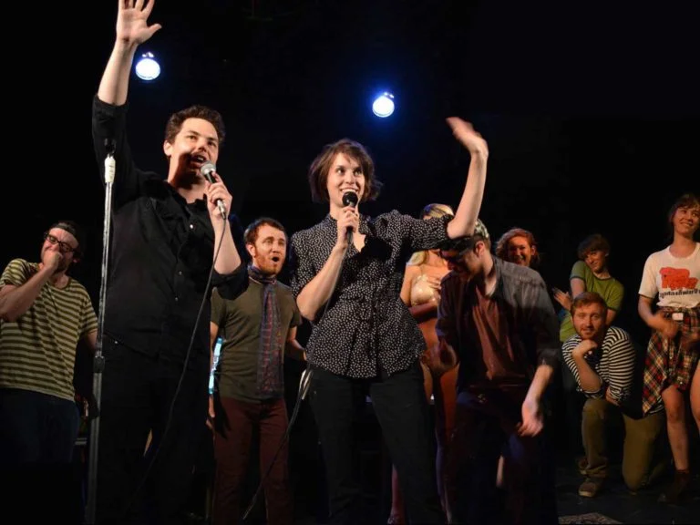 Good Good Comedy Theatre founders Aaron Nevins and Kate Banford, and their ever-growing cast.