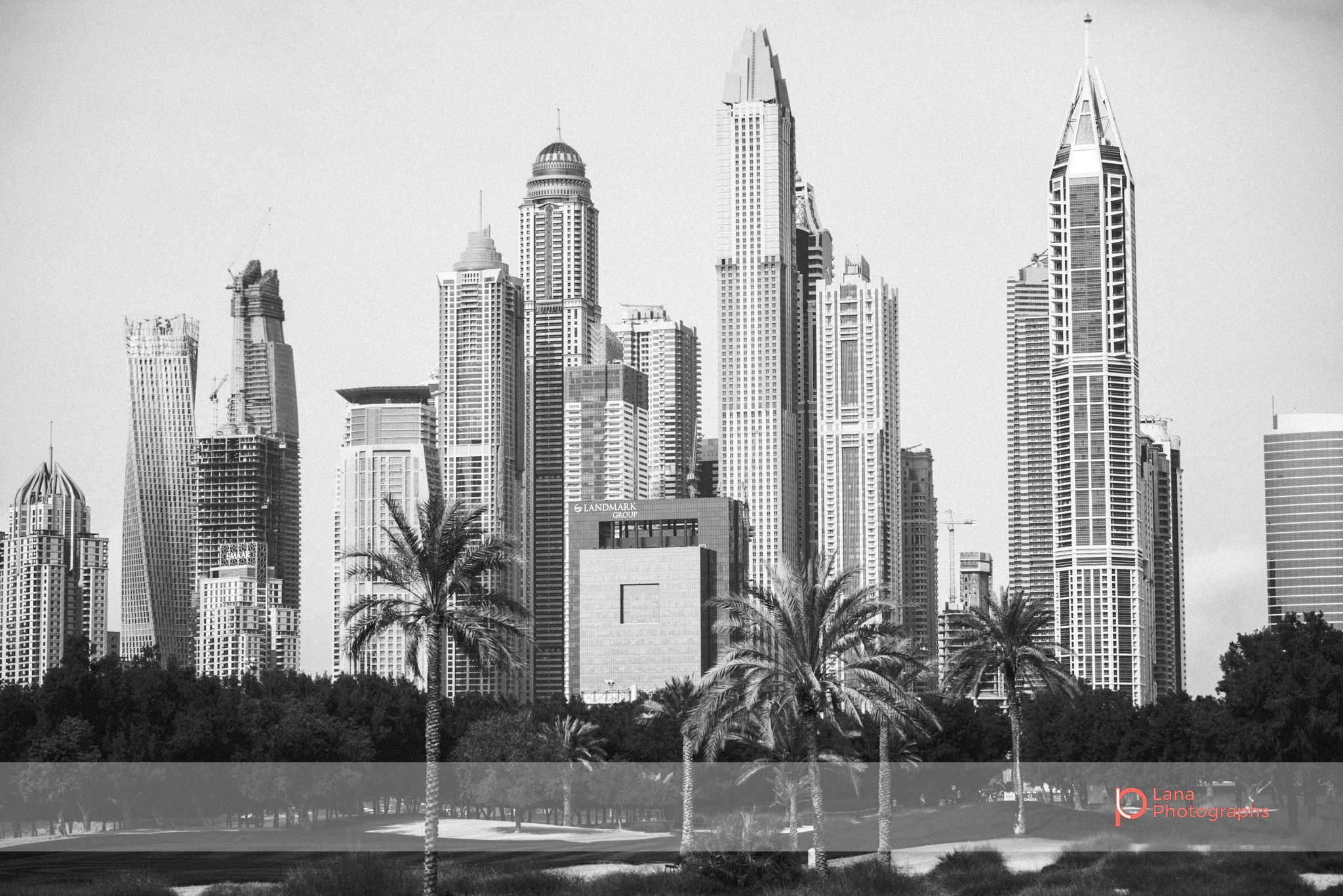 A view of Dubai Marina from the Emirates Golf Course grounds