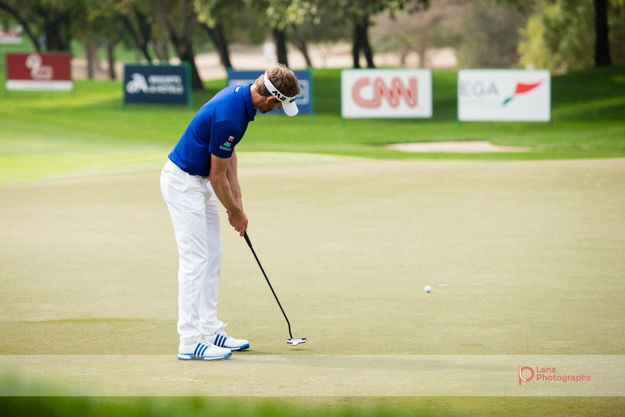 Great form from Raphael Jacquelin as he takes a shot at the Omega Dubai Desert Classic at the Emirates Golf Club in Dubai February 2017
